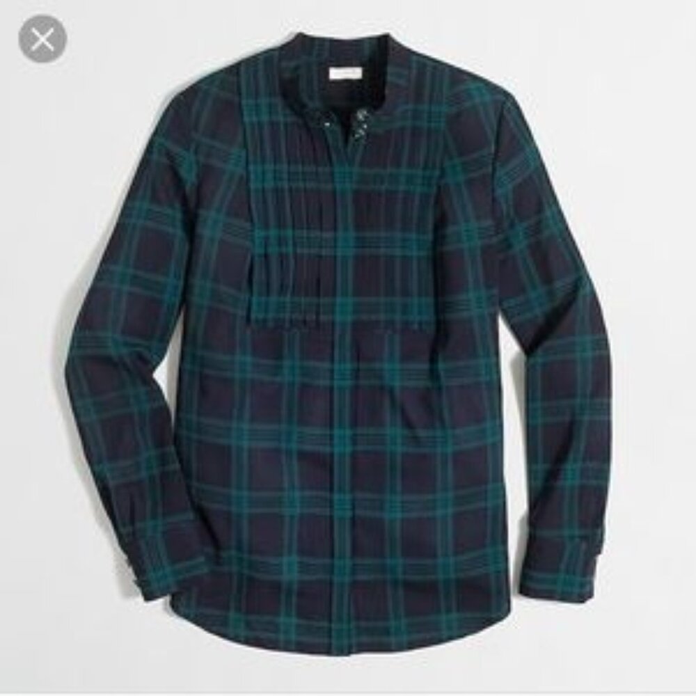 J. Crew Factory Black Watch Tartan Plaid Tuxedo Blouse